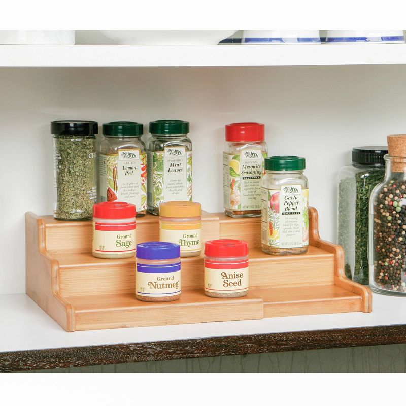 Seville Classics 3-Tier Expandable Bamboo Spice Rack Step Shelf Cabinet Organizer