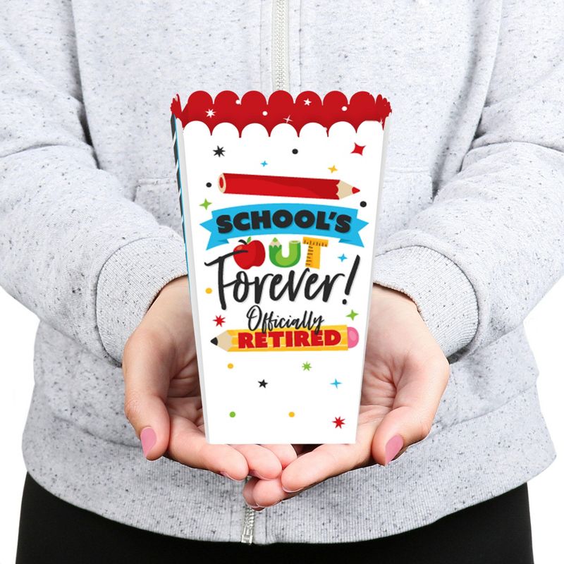 Big Dot of Happiness Teacher Retirement - Happy Retirement Party Favor Popcorn Treat Boxes - Set of 12