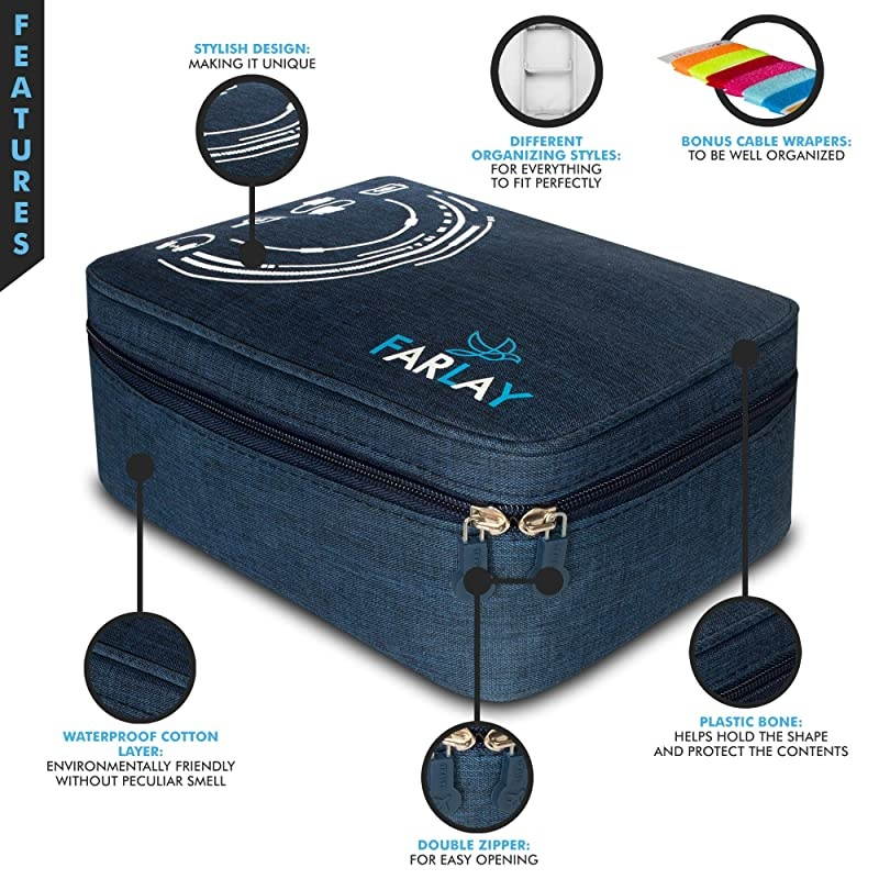 Management Electronic Organizer Travel Case Waterproof Carrying Bag Cable Universal Storage for Chargers Cases Gadget Accessories Portable Bags Organization Best Wire Cord Phone Blue