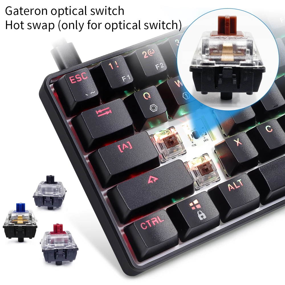 Geek Customized GK61 Mechanical Keyboard 61 Keys Hot Swappable Gateron Optical Switch RGB Type-C Wired Programmable 60% Layout Gaming Keyboard