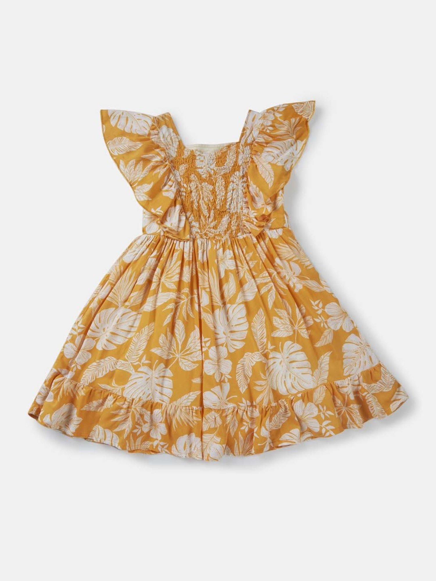 Gini & Jony Kids Yellow & White Cotton Floral Print Dress