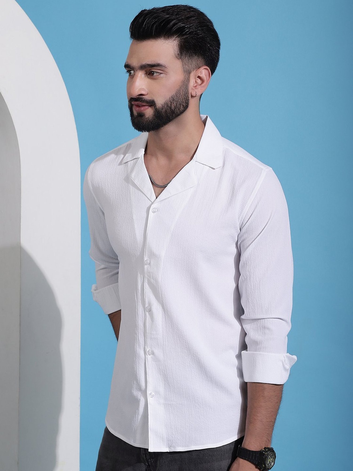 Indian Needle White Regular Fit Texture Shirt