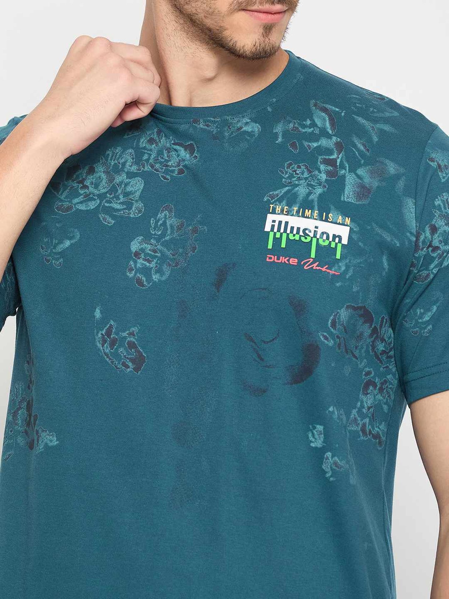 Duke Petrol Blue Slim Fit Printed T-Shirt