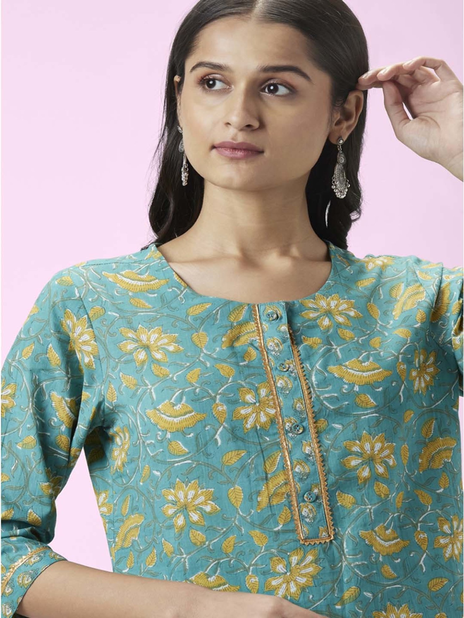 Rangmanch by Pantaloons Turquoise Cotton Floral Print Kurta Palazzo Set