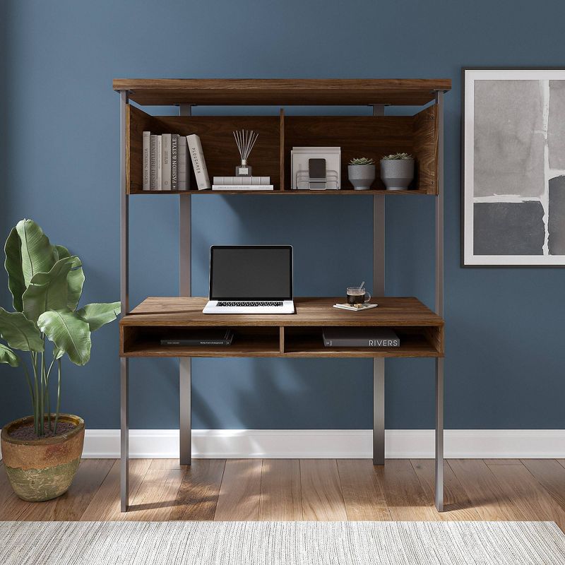 Small Architect Computer Desk with Hutch Modern Walnut - Bush Furniture