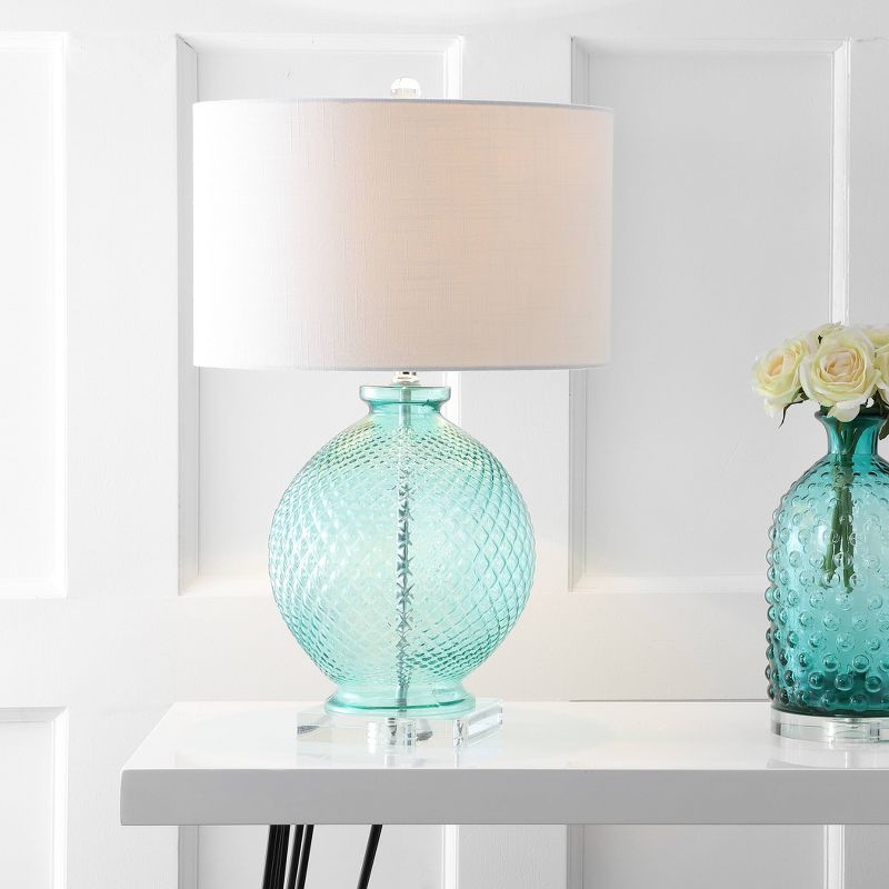 26" Glass and Crystal Estelle Table Lamp (Includes LED Light Bulb) Blue - JONATHAN Y