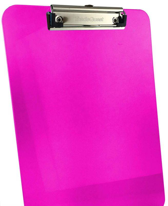 Trade Quest Plastic Clipboard Transparent Color Letter Size Low Profile Clip (Pack of 6) (Pink)