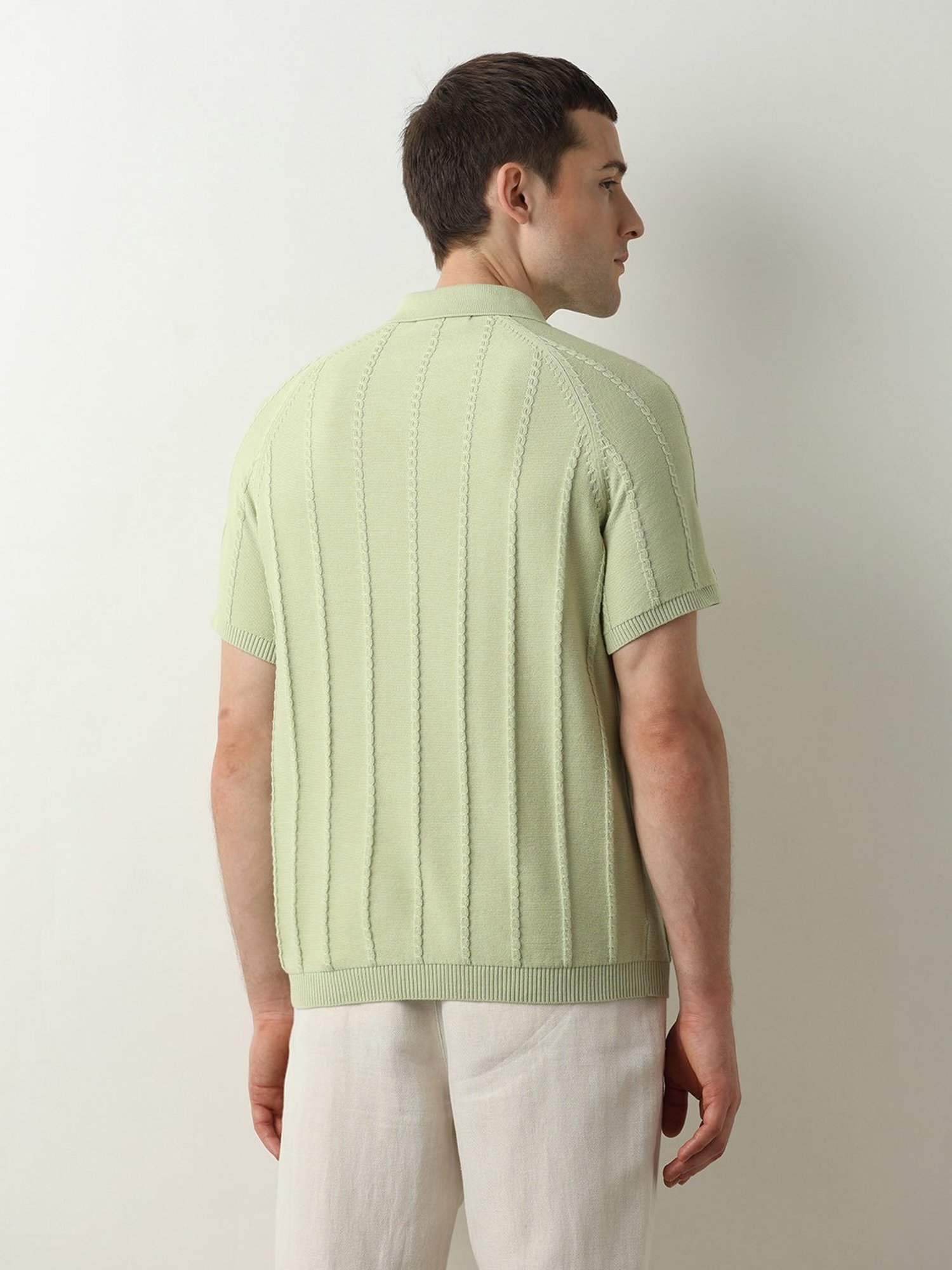 SELECTED HOMME Green Slim Fit Self Design Cotton Polo T-Shirt