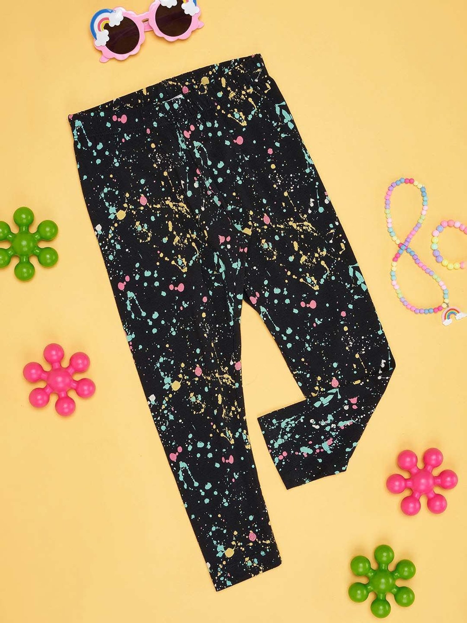 Pantaloons Junior Girls Forest Black Cotton Printed Leggings
