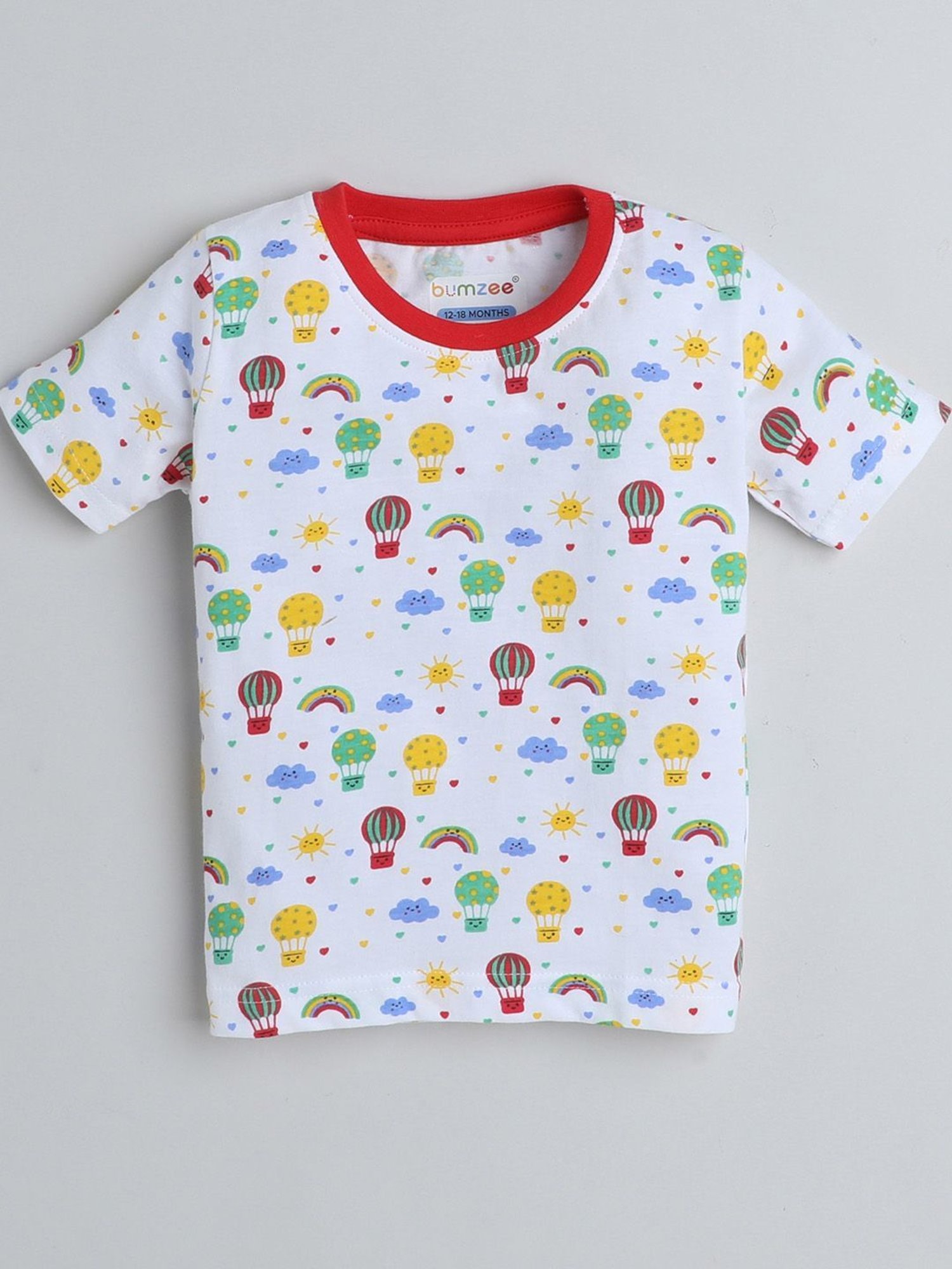 Bumzee Kids White & Red Printed T-Shirt with Shorts
