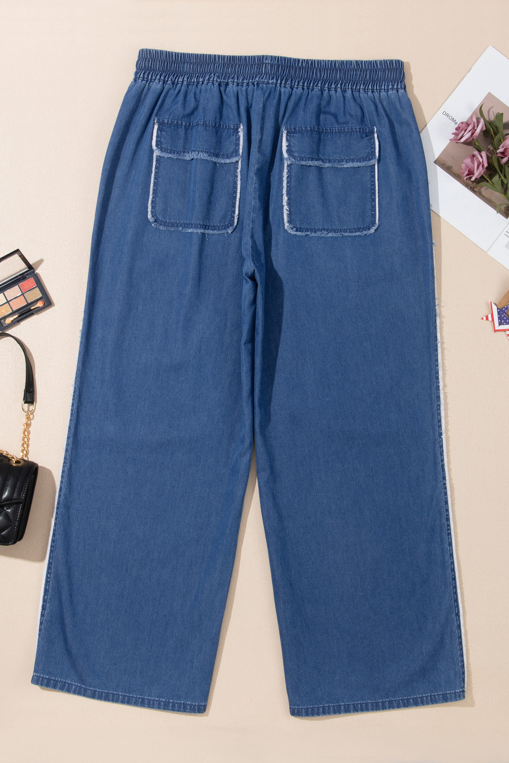 Dark Blue Plus Size Stitching Washed Flare Jeans