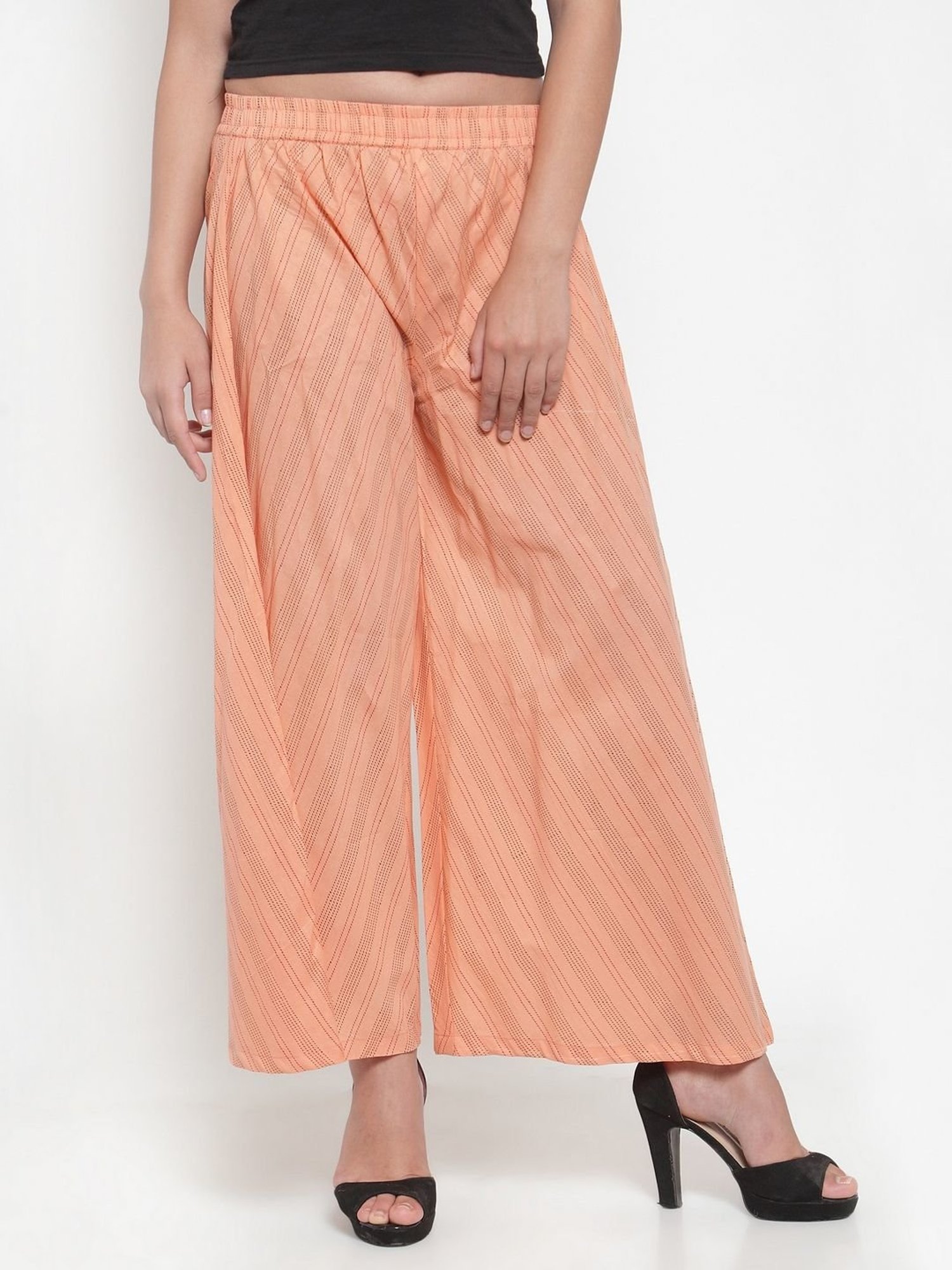 Indibelle Peach Cotton Striped Palazzos