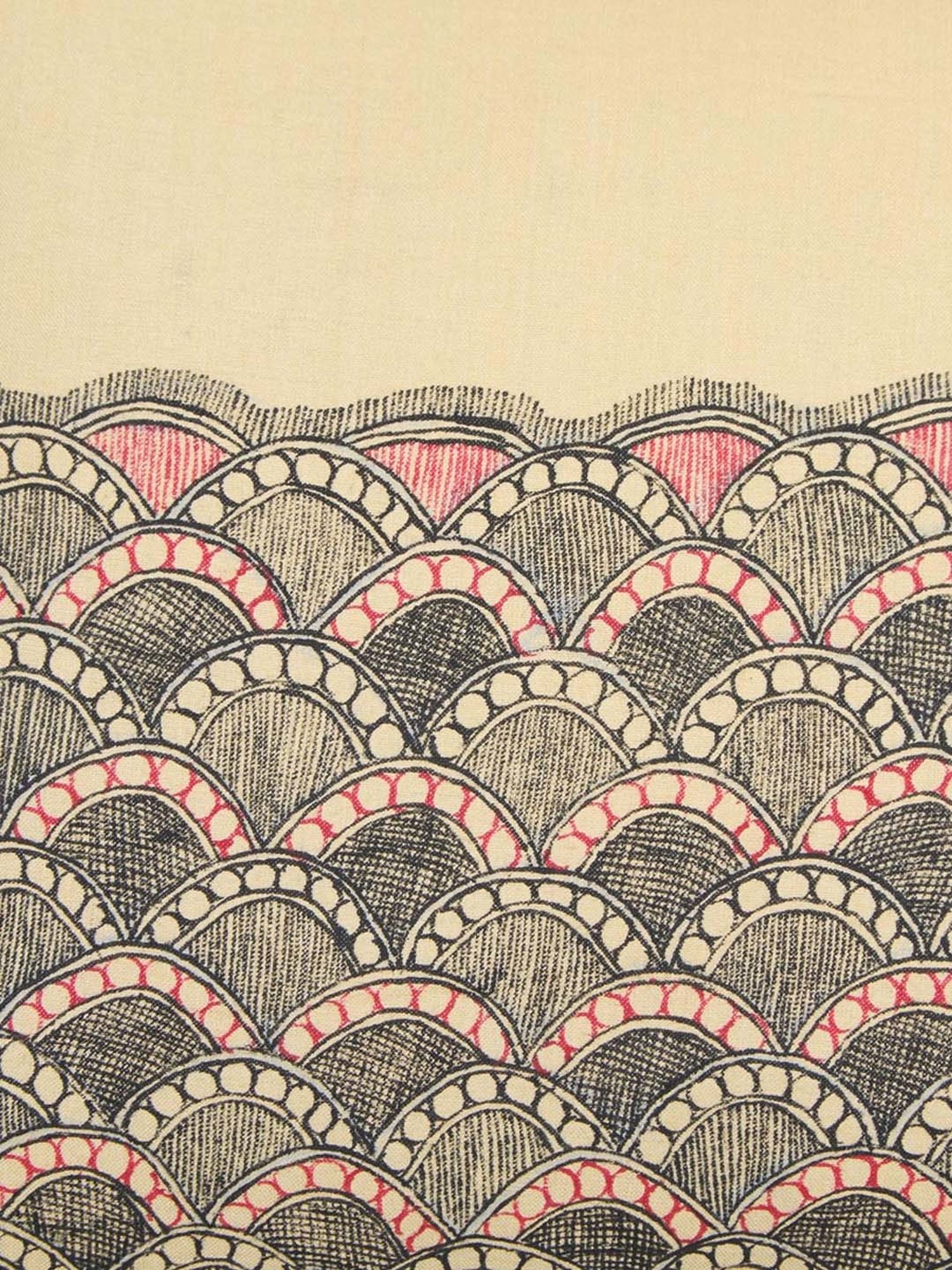 Fabindia Home Madhubani Beige & Black 110 GSM Viscose Silk Cushion Cover