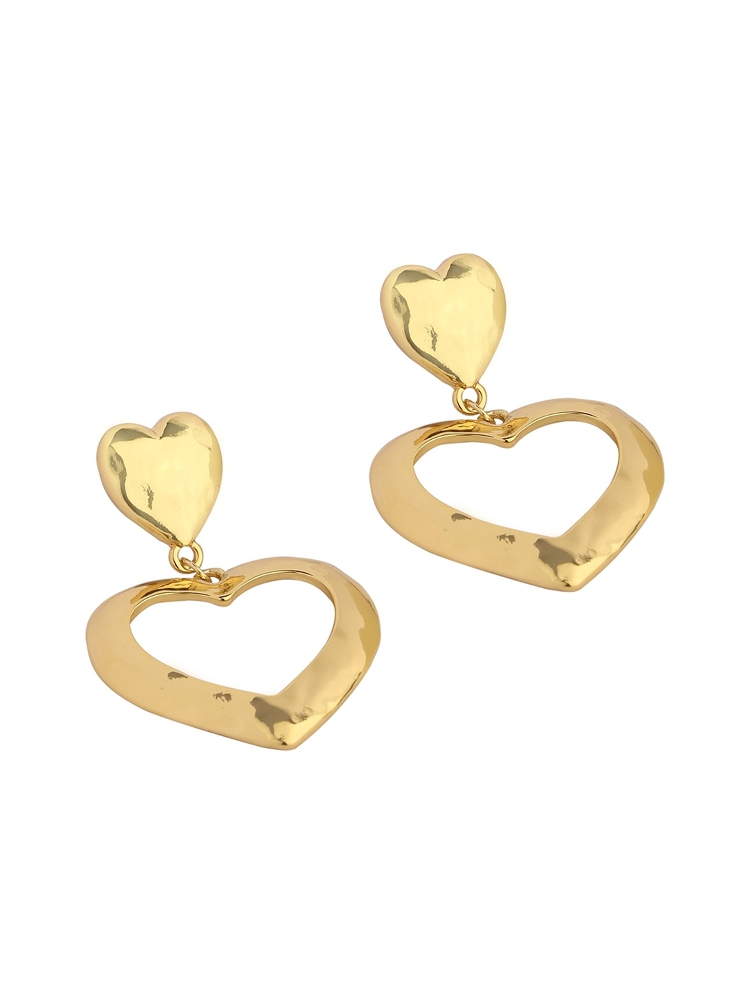Lilly & Sparkle Gold-Toned Hammered Heart-Shaped Drop Earrings