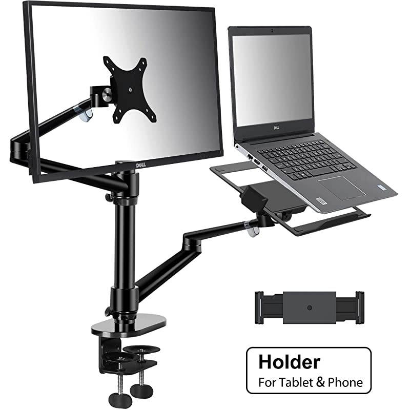 Monitor and Laptop or Tablet Mount 3in1 Adjustable Dual Arm Desk Stands Monitor Arm for 1732 Computer Screens Tablet Arm for 413 TabletPhone Extra Tray Fits 1217 Laptop OL3TBR