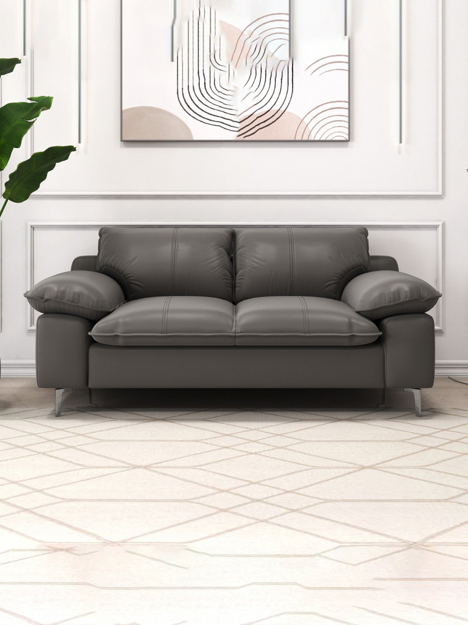 Durian Lawson Contemporary Pebble Grey Leather 2 Seater Sofa