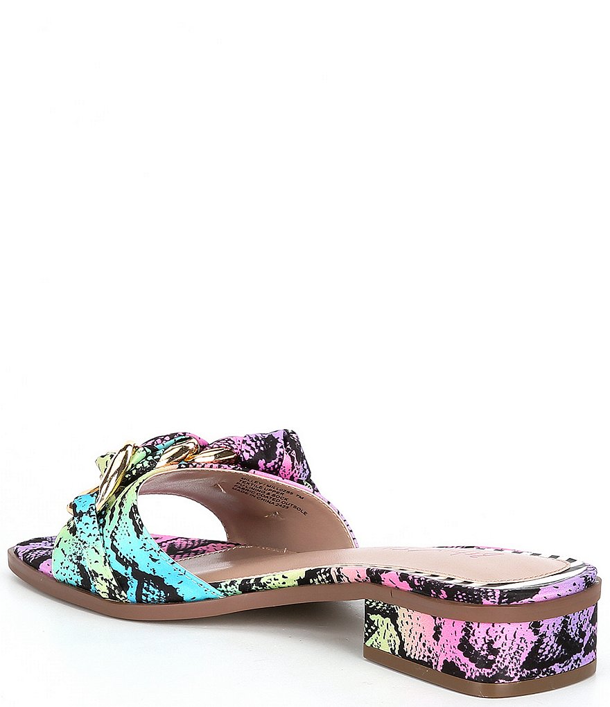 Betsey Johnson Milley Rainbow Snake Print Chain Slides
