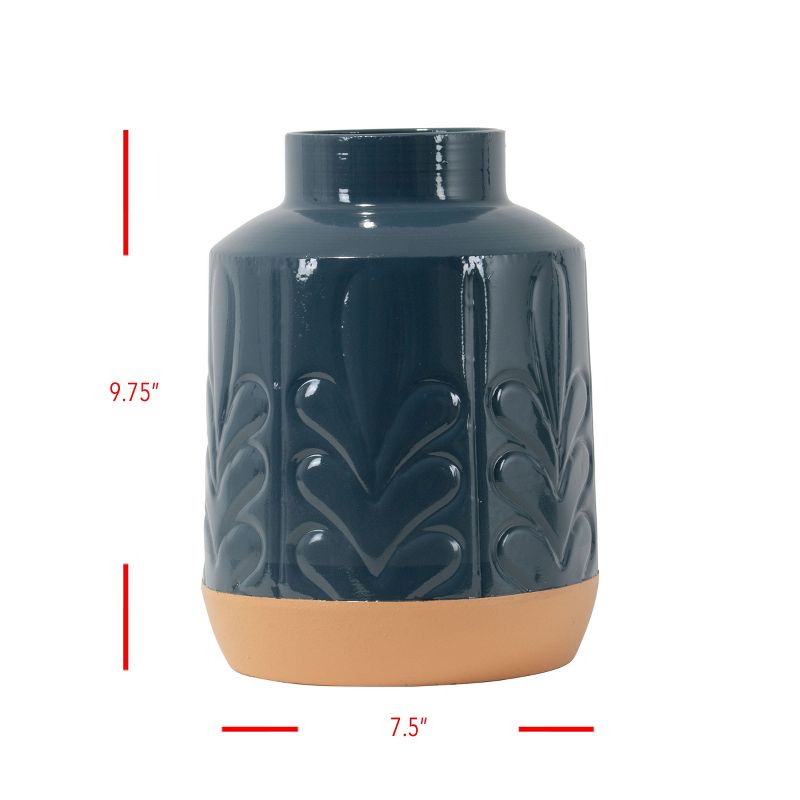 Blue Lacquered Metal Decorative Vase with Faux Terracotta Base - Foreside Home & Garden