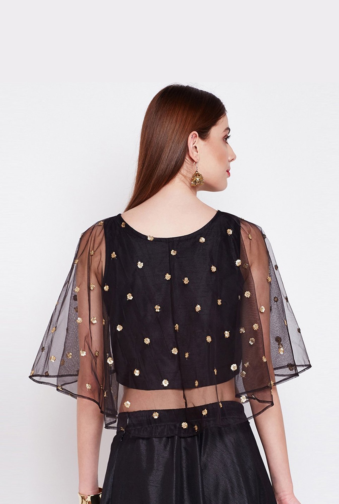 Studio Rasa Black Embellished Cape Top