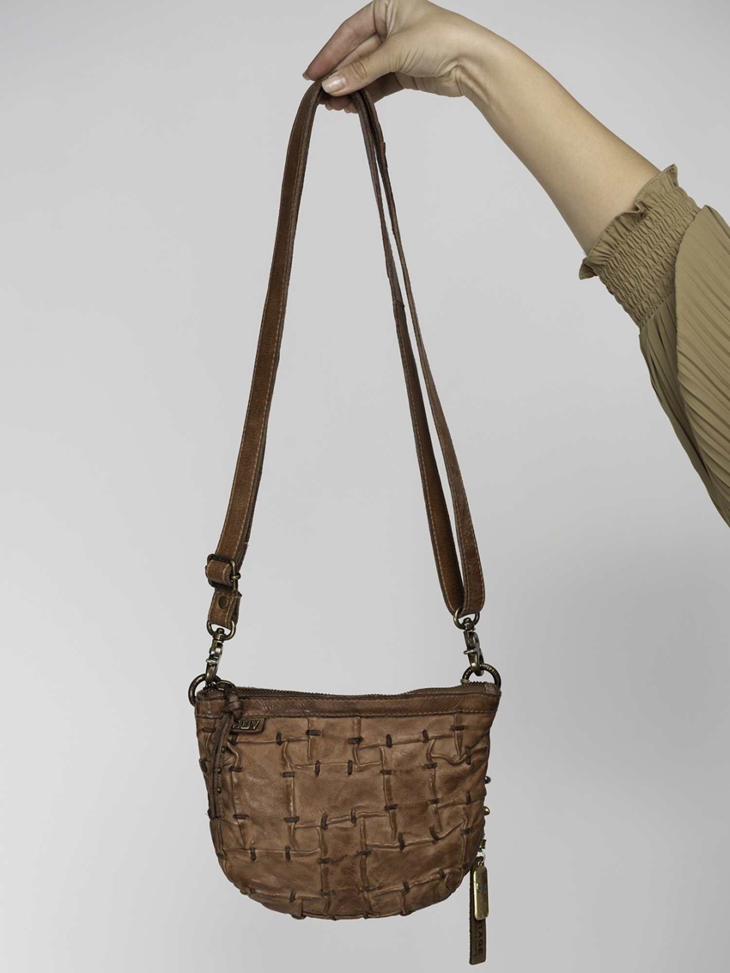 Art N Vintage Carla Cognac Leather Textured Small Sling Handbag