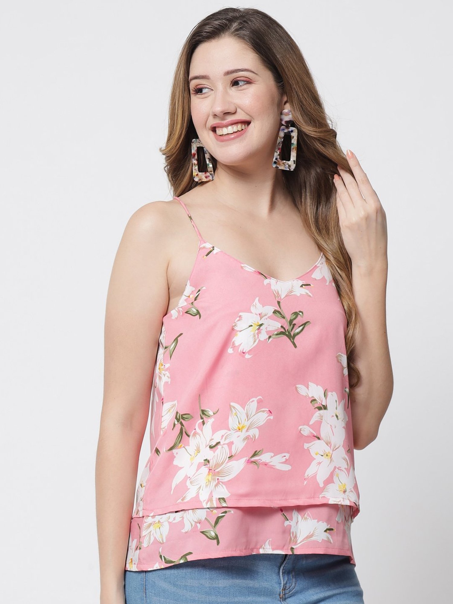 PURYS Pink Floral Print Top