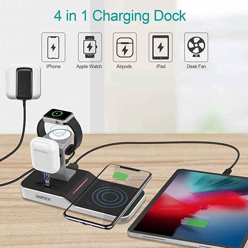 Wireless Charger,MFi Certified 4 in 1 Wireless Charging Station Dock Charging Stand for iWatch SE/6/5/4/3/2,iPhone SE/11/12/12 Pro/12 Pro Max,Galaxy S20/Note 10/S10,AirPods Pro (With Adapter)