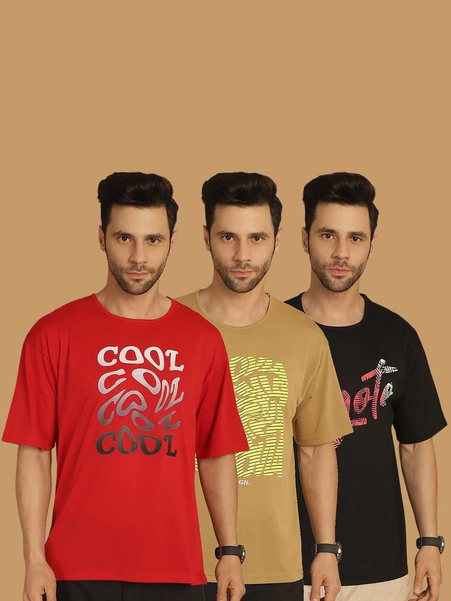 Vimal Jonney Multicolor Regular Fit Printed Crew T-Shirt - Pack of 3