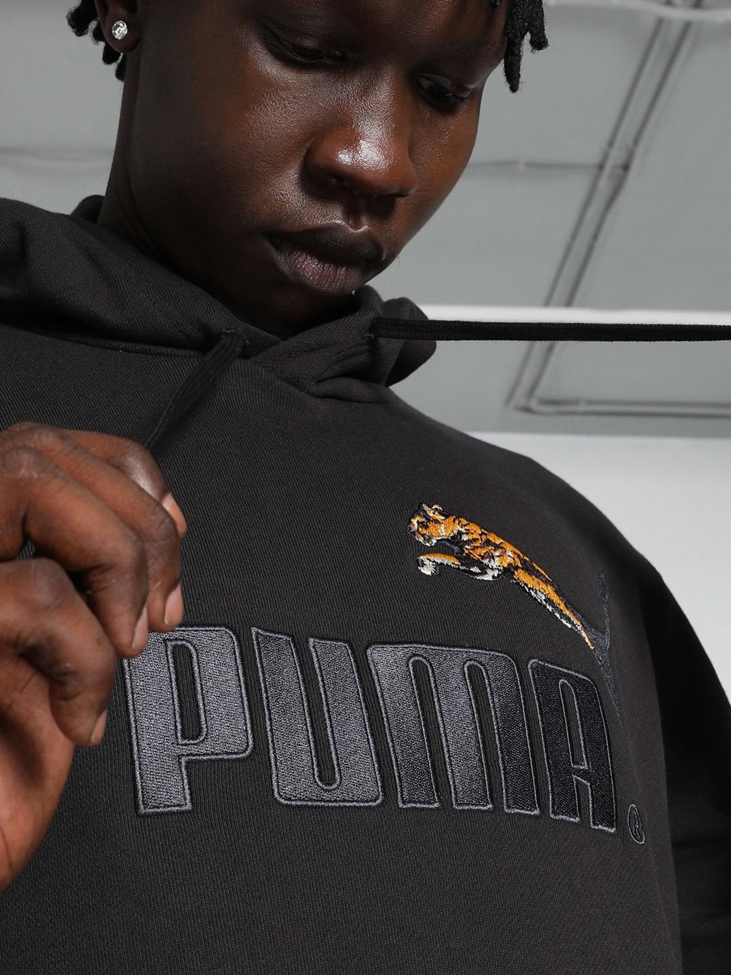 Puma Black Regular Fit Logo Print Hooded Sweatshirt