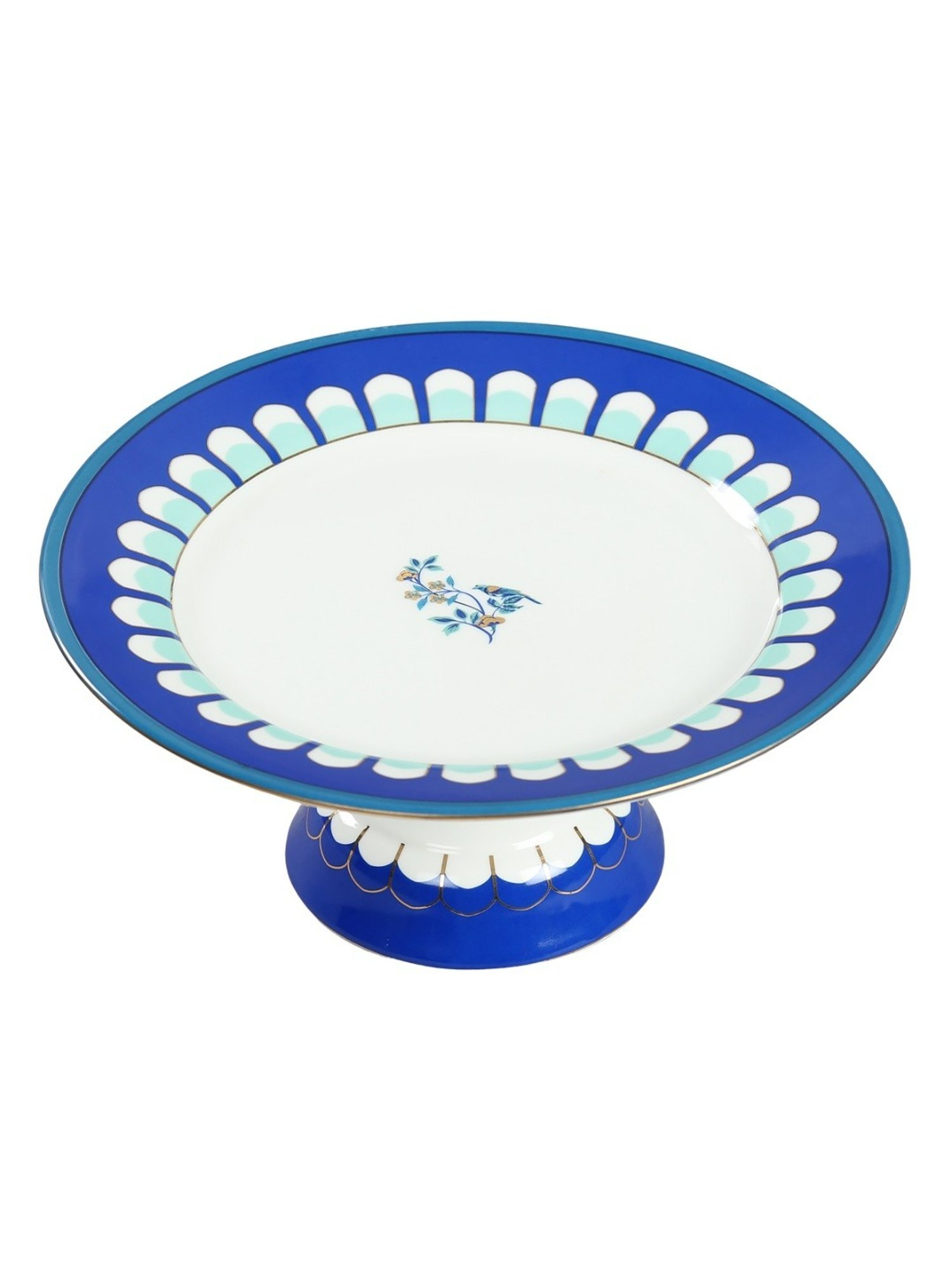 India Circus Color Bordered Blue Bone China Cake Stand
