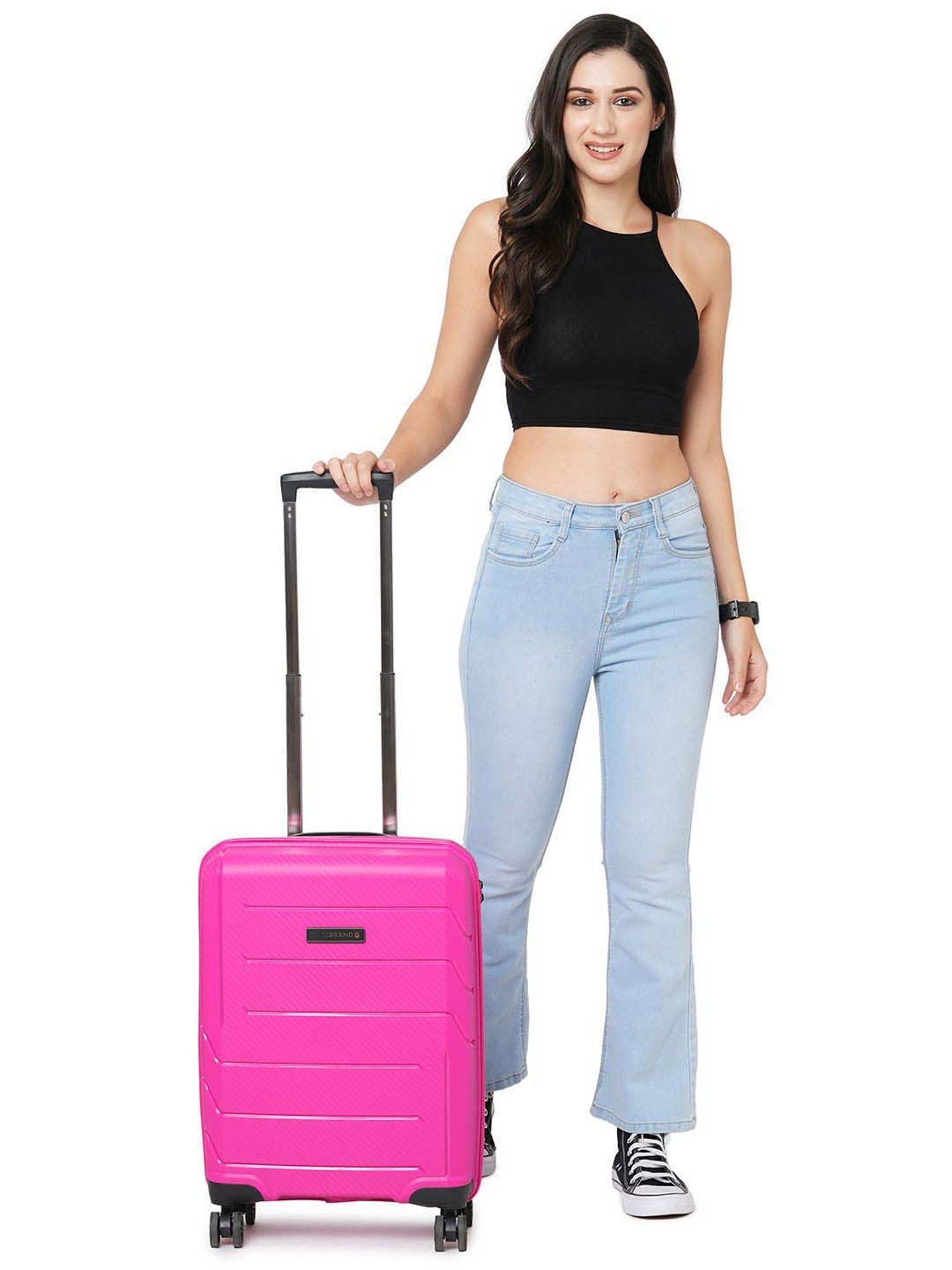 Swiss Brand Matterhorn Pink Textured Hard Cabin Trolley Bag - 20 cm