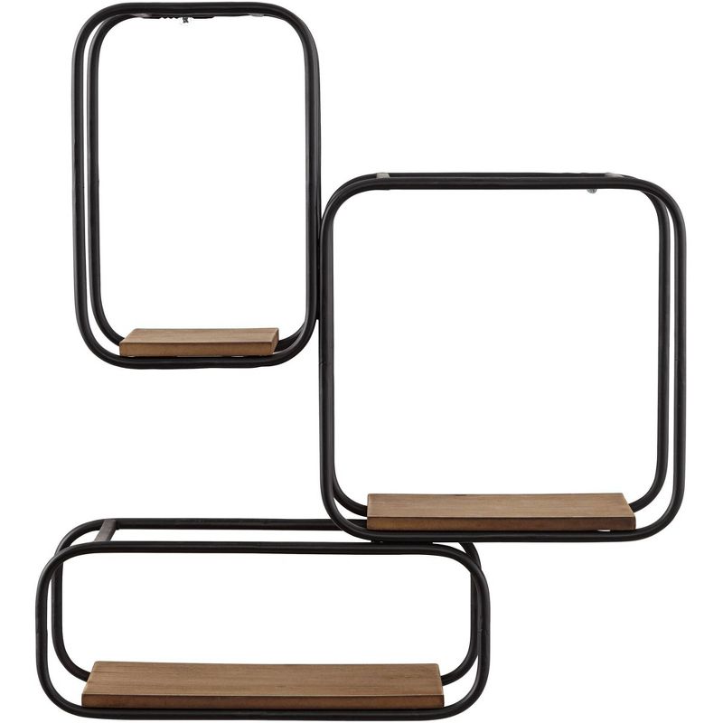 Newhill Designs Jasper Matte Black and Brown Tri-Stacked Square Wall Shelf