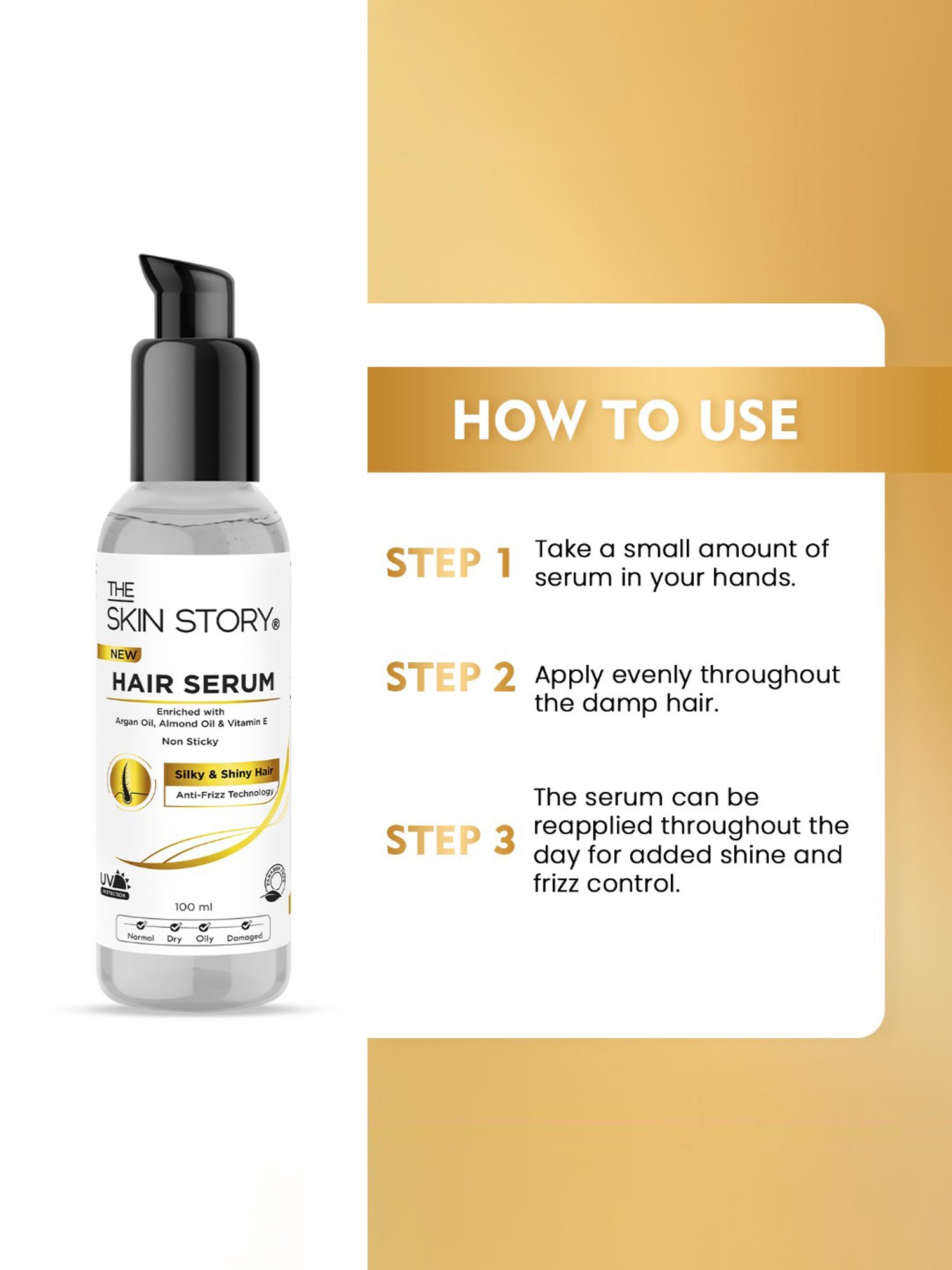 The Skin Story Argan Oil, Almond Oil & Vitamin E Silky & Shiny Hair Serum - 100 ml