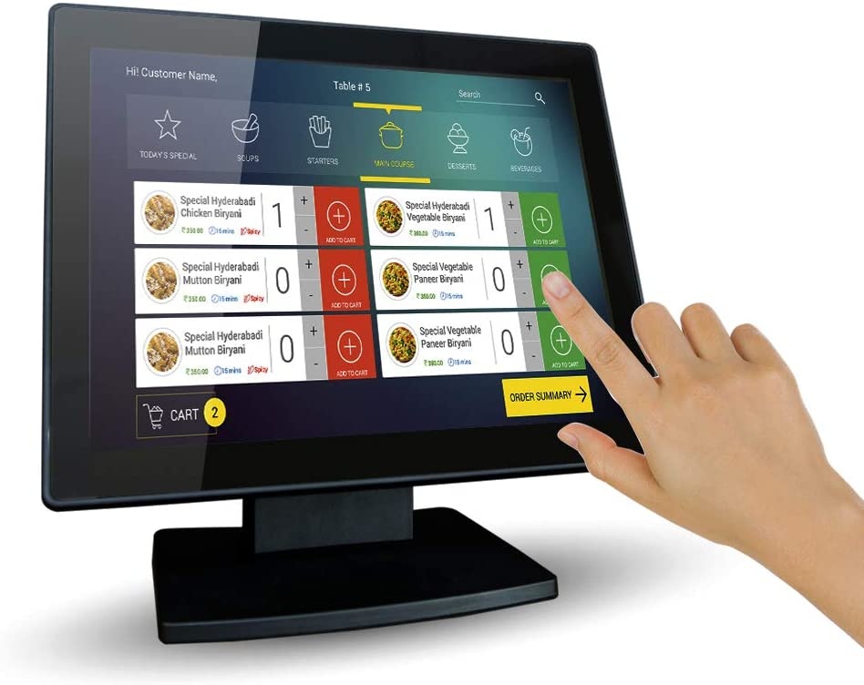 12-Inch Capacitive Multi-Touch POS TFT LED Touchscreen Monitor, True Flat Seamless Design with Adjustable POS Stand for Retail Restaurant, HDMI & VGA Inputs, High Resolution 1024 x 768