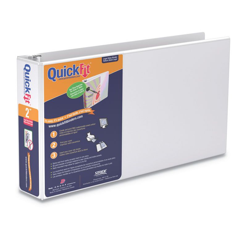 Stride QuickFit Landscape Spreadsheet Round Ring View Binder  3 Rings  2" Capacity  14 x 8.5  White