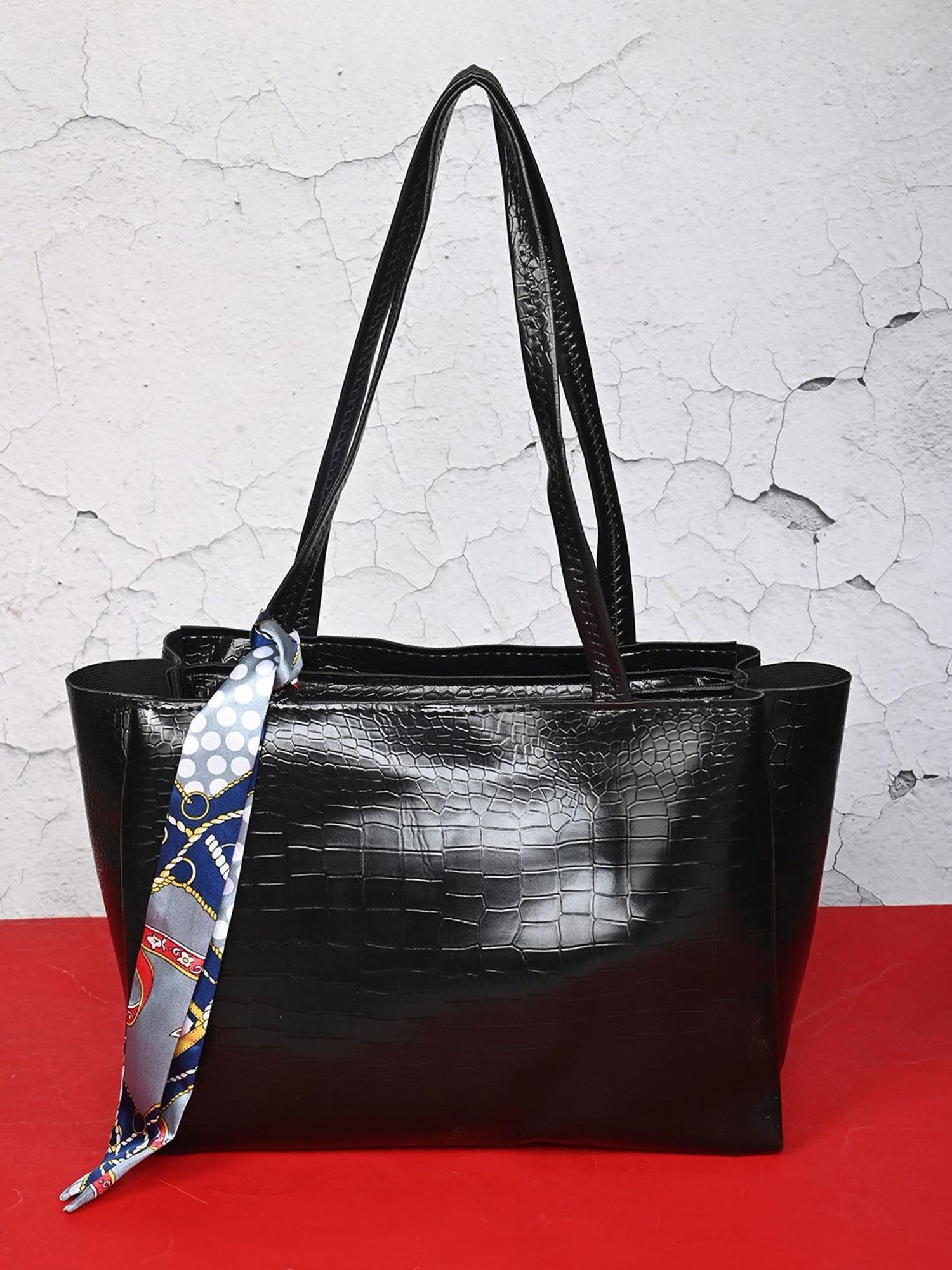 Gaurapakhi Black Textured Large Tote Bag