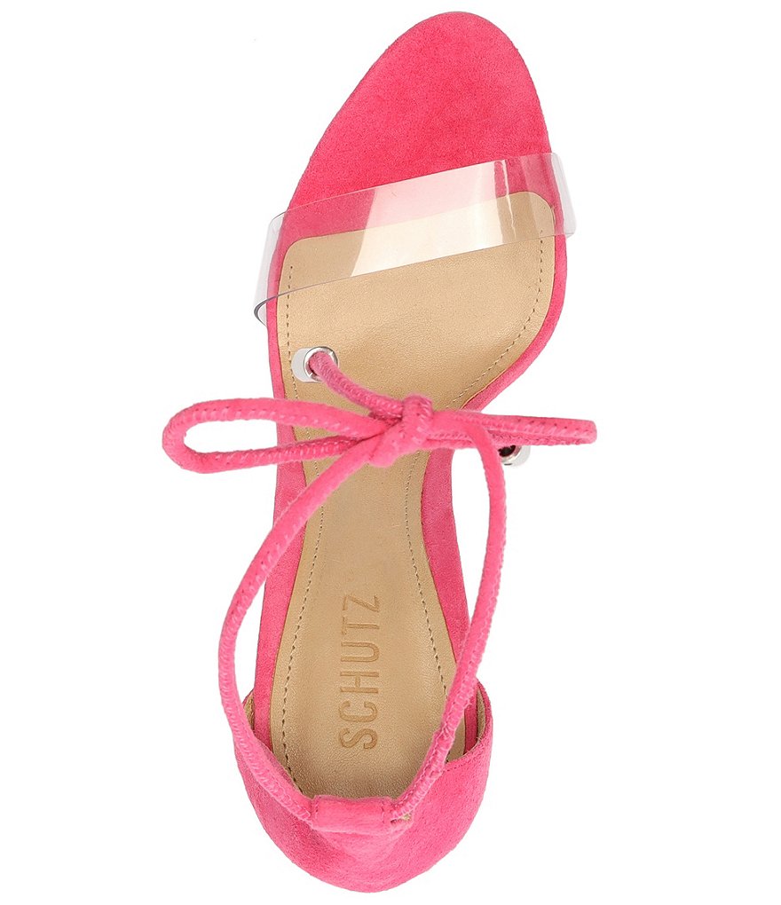 Schutz Josseana Ankle Tie Clear Suede Dress Sandals