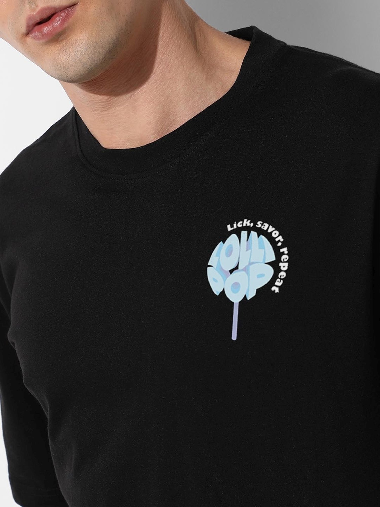 Campus Sutra Black Regular Fit Oversized Lollipop Printed Co-Ord Set