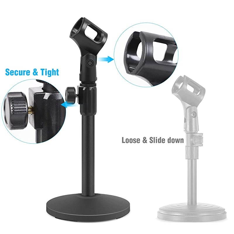 Desktop Microphone Stand Upgraded Adjustable Table Mic Stand with Mic Clip and 58 Male to 38 Female Screw for Blue Yeti Snowball Spark Other Microphone