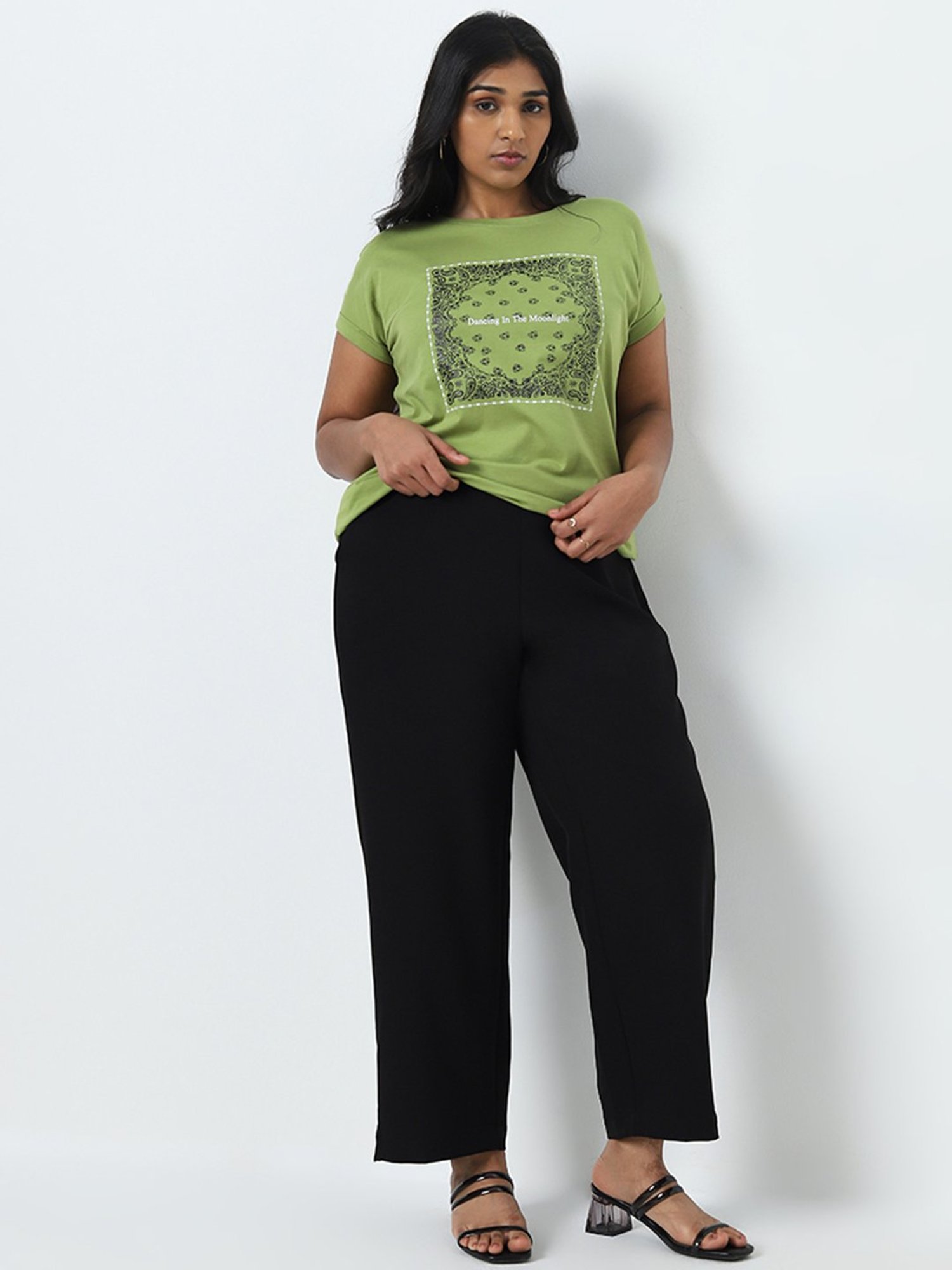 Gia by Westside Green Text Printed T-Shirt