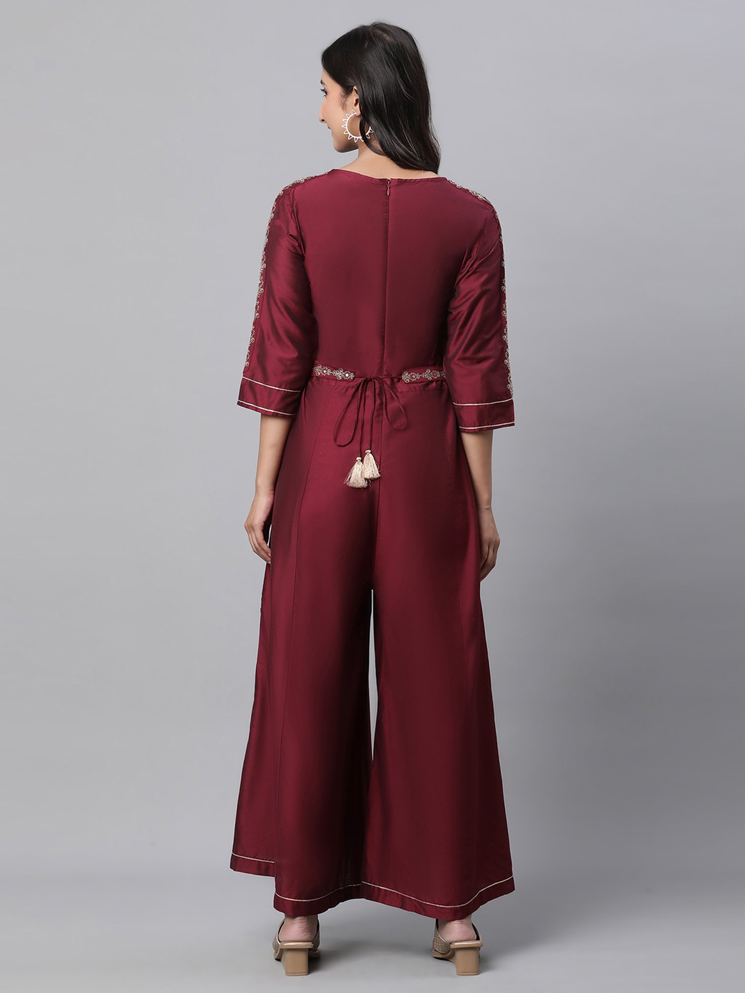 Aurelia Maroon Embroidered Jumpsuit