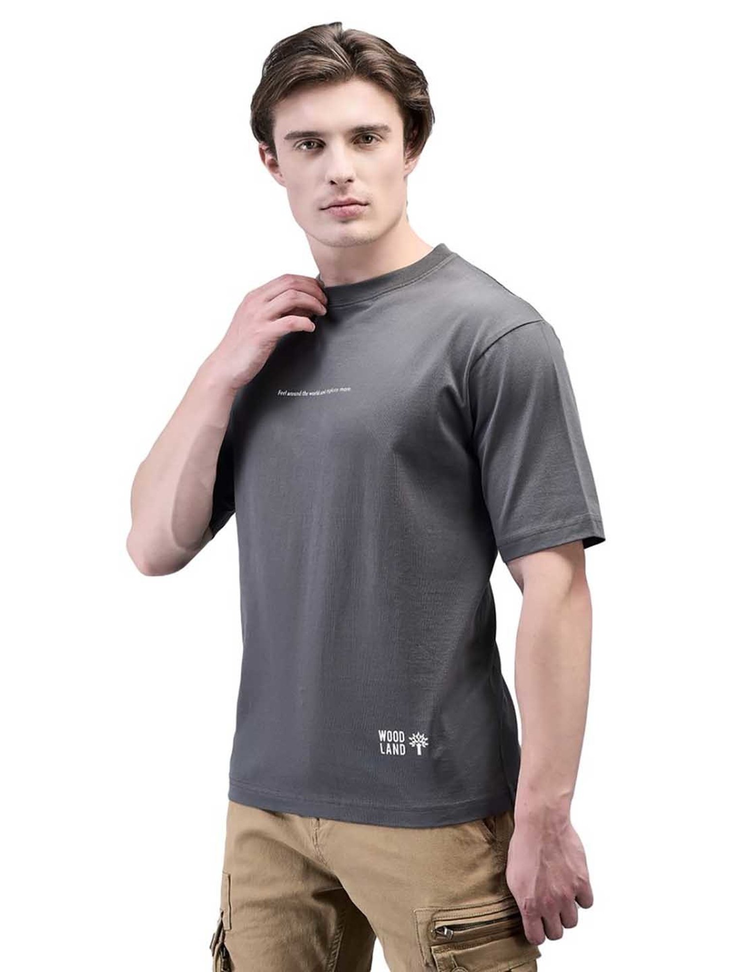 Woodland Charcoal Regular Fit Printed Crew T-Shirt