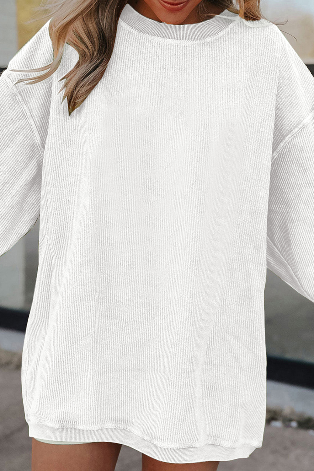 Khaki Plain Drop Shoulder Ribbed Trim Oversized Sweatshirt
