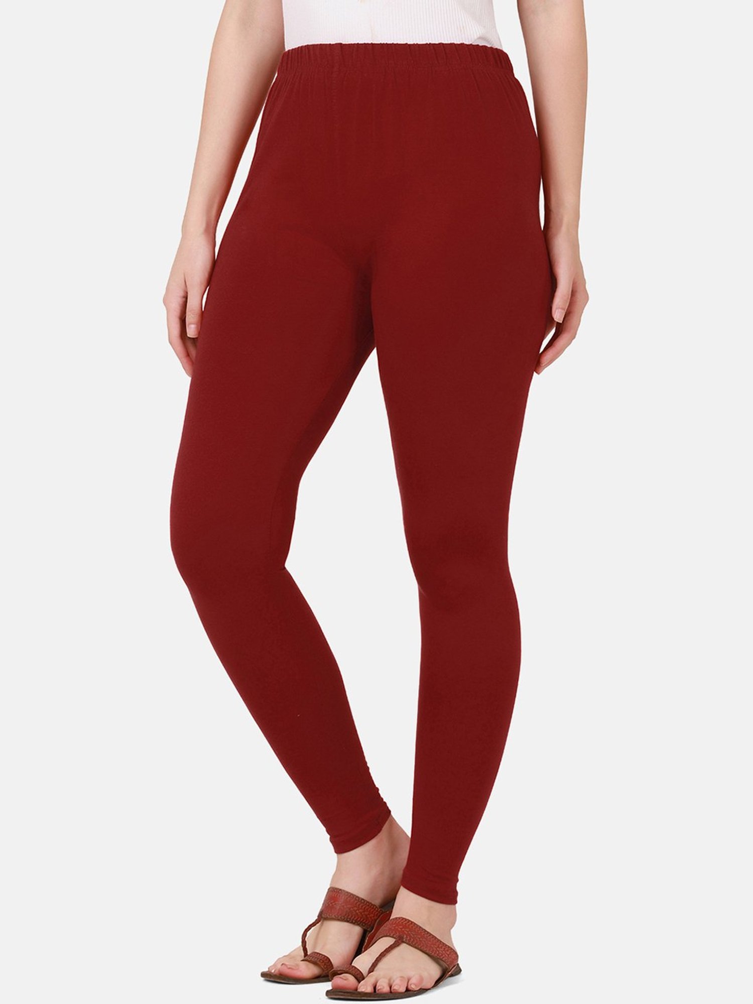 BUYNEWTREND Maroon Cotton Leggings
