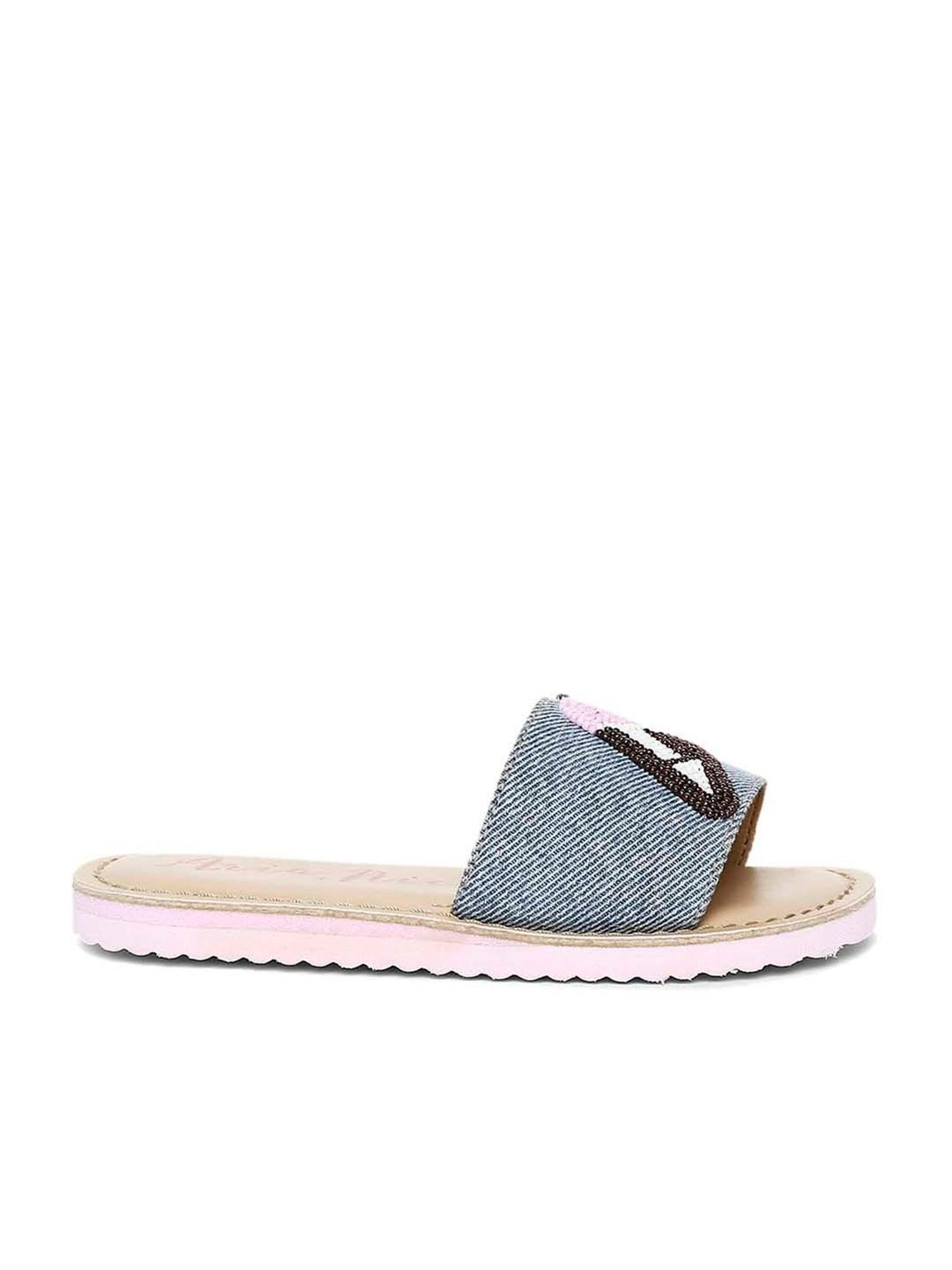 Aria Nica Kid's Softie Blue & Beige Slide Sandals