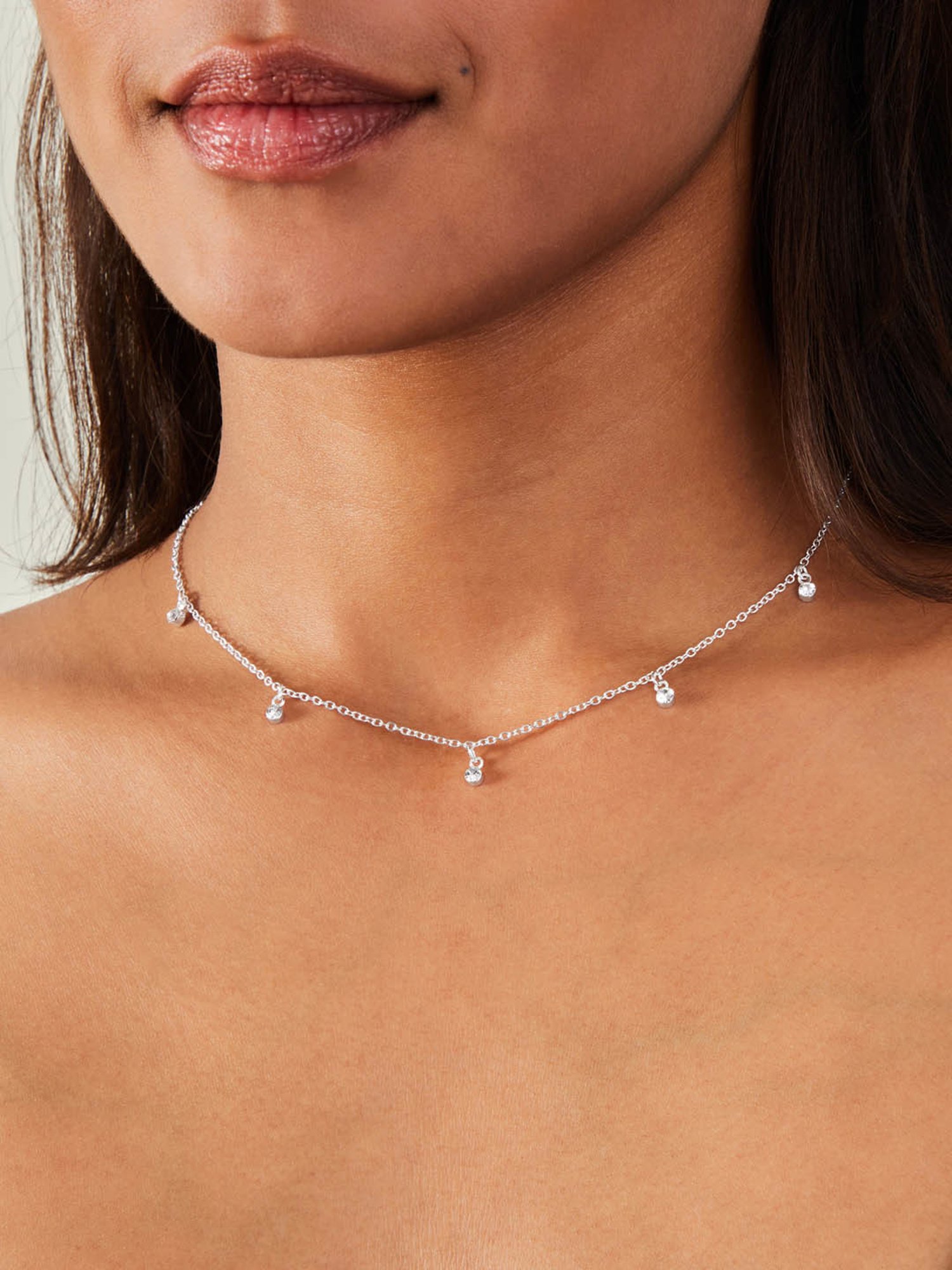 Accessorize London Silver Heart Station Necklace for Women