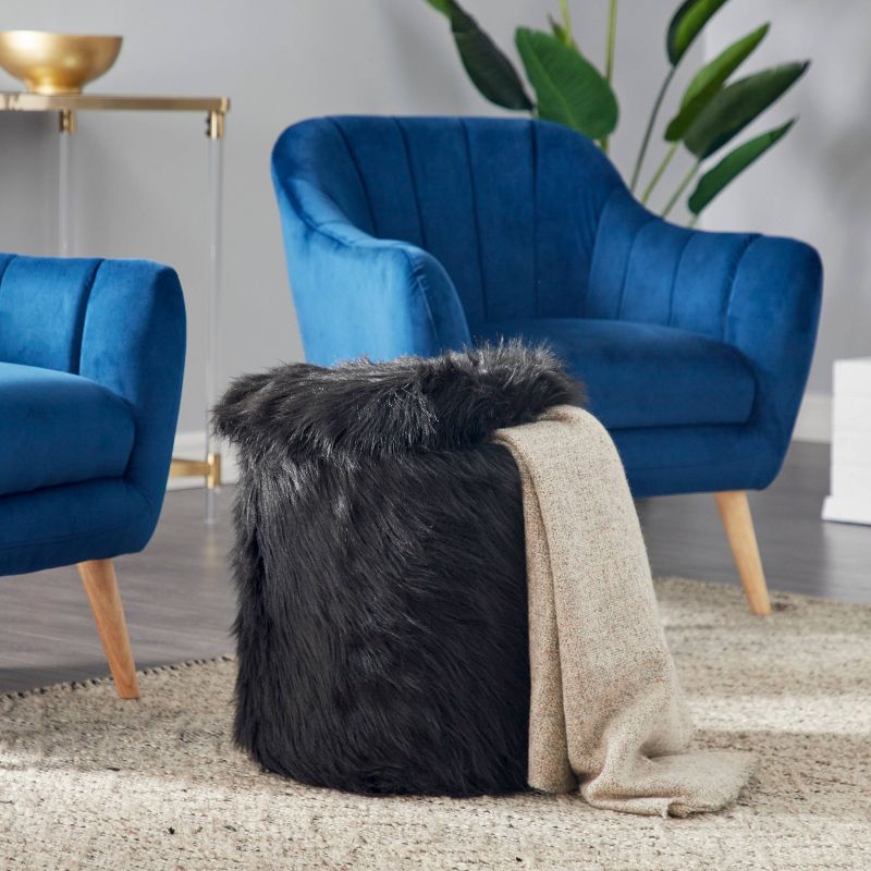 Storage Stool, Faux Fur Black - Olivia & May