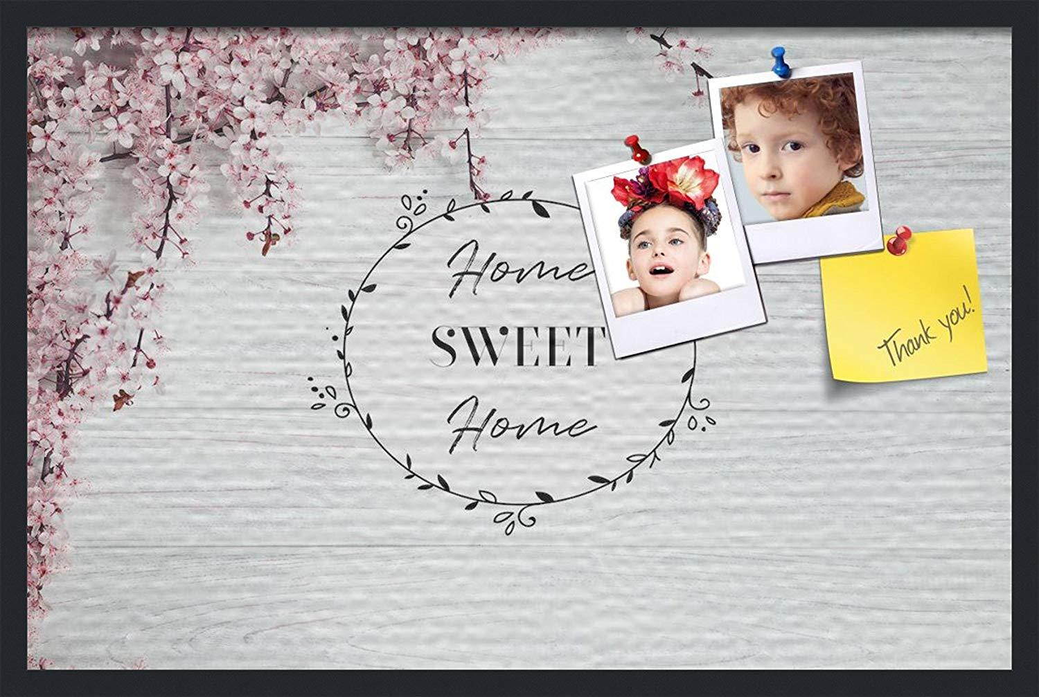 PinPix custom printed pin cork bulletin board made from canvas, Home Sweet Home 36x24 Inches (Completed Size) and framed in Satin Black (PinPix-Group-55)