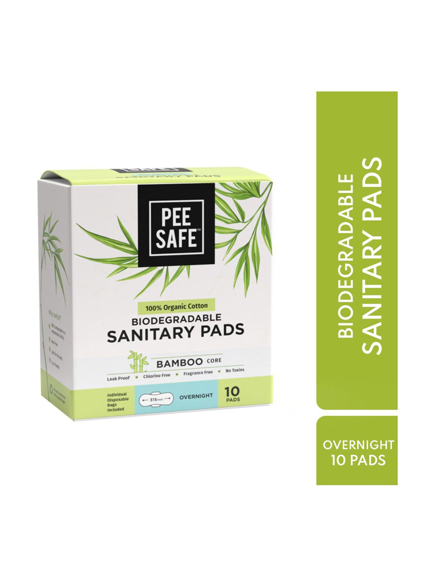 Pee Safe Organic Cotton Biodegradable Overnight Sanitary Pads (Pack of 10)