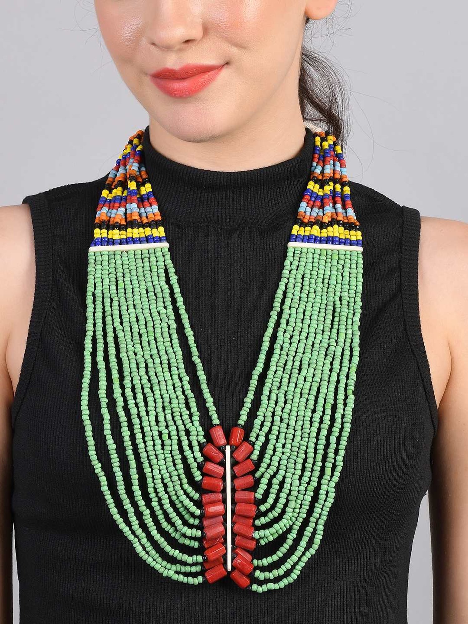 Imli Street Multicolor Vintage Naga Beaded Tribal Necklace
