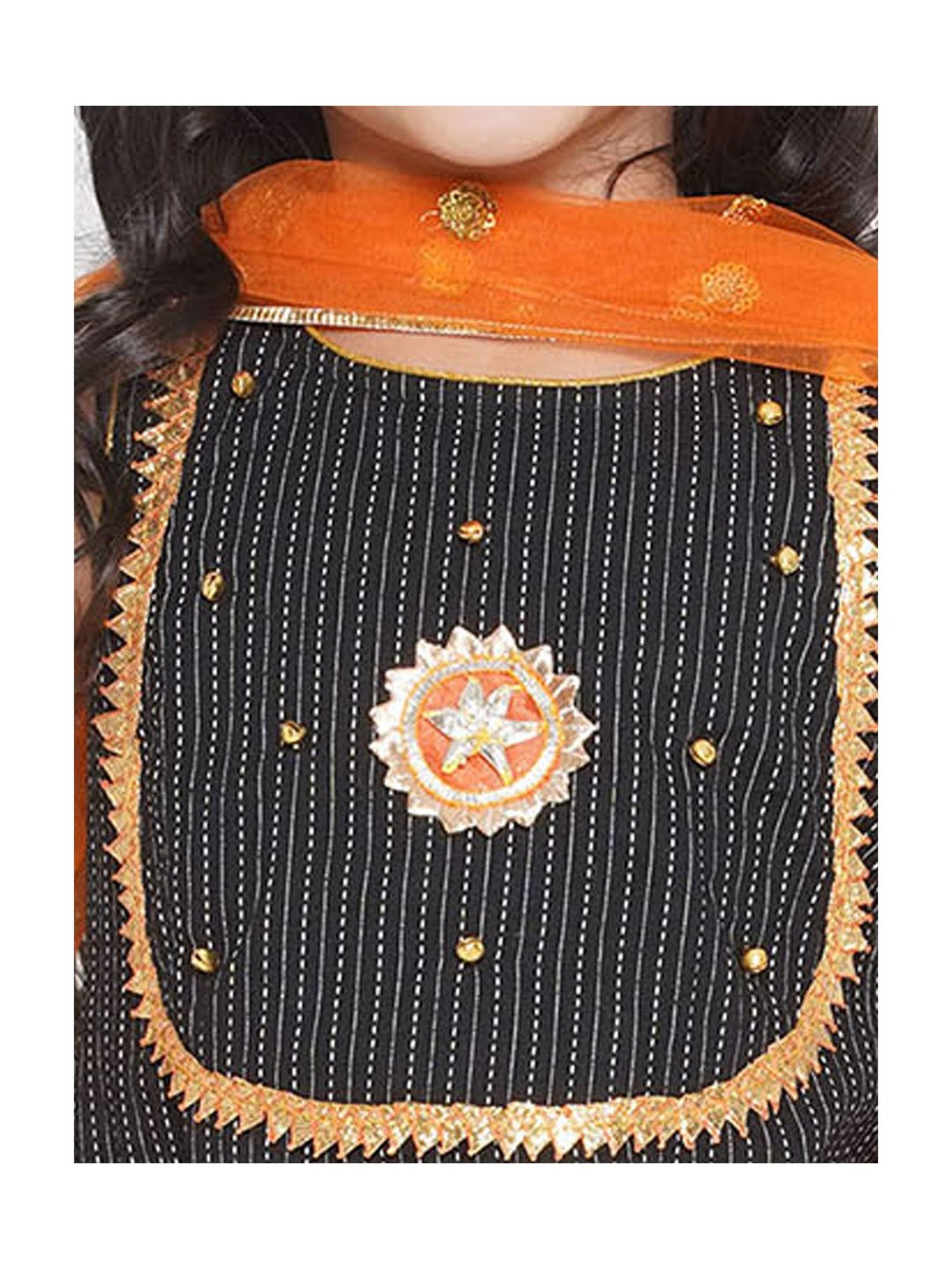 Little Bansi Kids Black & Orange Embellished Kurta, Salwar with Dupatta